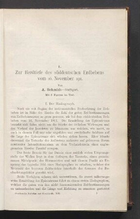 I. Zur Herdtiefe des süddeutschen Erdbebens vom 16. November 1911