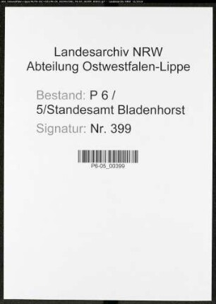 Sterberegister Standesamt Castrop-Rauxel Bladenhorst