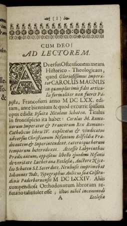 Cum Deo! Ad Lectorem.