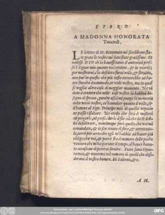 A Madonna Honorata Tancredi.