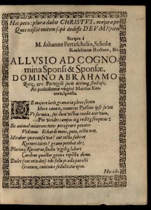 Allusio Ad Cognomina Sponsi & Sponsae.