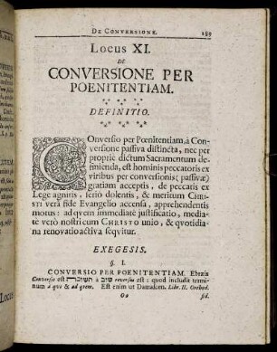 Locus XI. De Conversione Per Poenitentiam.