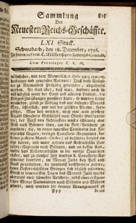 LXI. Stuck. Schwabach, den 18. December, 1756.