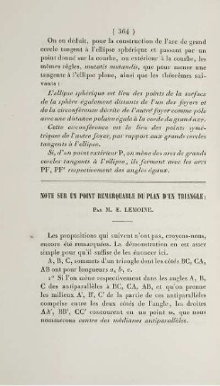 Note sur un point remarquable du plane d'un triangle.