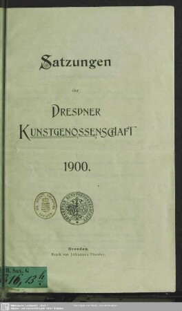 Satzungen der Dresdner Kunstgenossenschaft