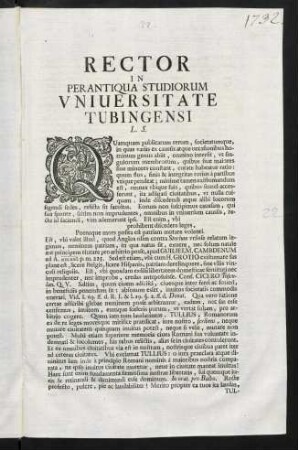 Rector In Perantiqua Studiorum Vniuersitate Tubingensi L. S.