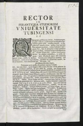 Rector In Perantiqua Studiorum Vniuersitate Tubingensi L. S.