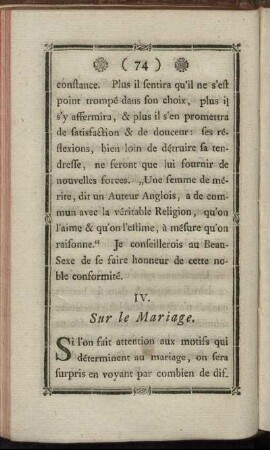 IV. Sur le Mariage.