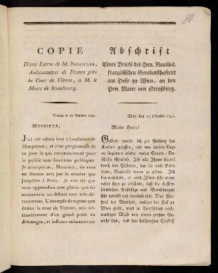Copie D'une Lettre de M. Noailles...