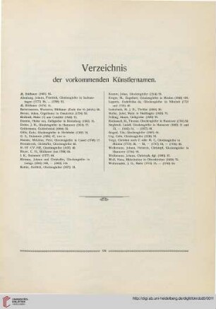 Verzeichnis der vorkommenden Künstlernamen