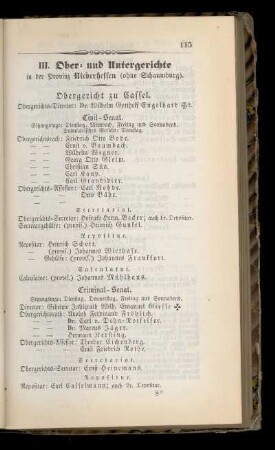III. Ober= und Untergerichte in der Provinz Niederhessen (ohne Schaumburg).