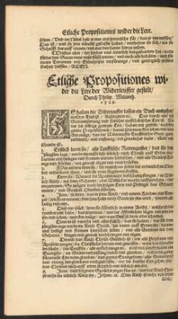Etliche Propositiones wider die Lere der Widerteuffer gestelt/ Durch Philip. Melanth. 1528.