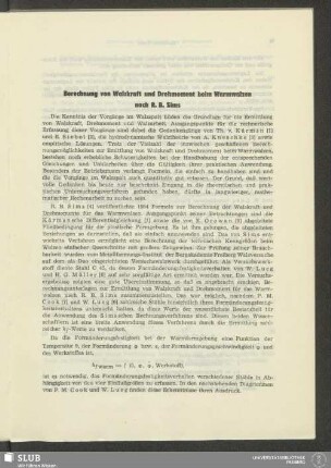 Berechnung von Walzkraft und Drehmoment beim Warmwalzen nach R. B. Sims