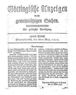 19tes Stück. Sonnabends, den 16ten May, 1772.