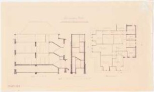 Umbau eines Landhauses Monatskonkurrenz Februar 1933: Variante: Grundriss Dachgeschoss, Querschnitt, Querschnitt des Treppenhauses; Maßstabsleiste