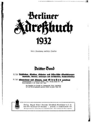 Berliner Adreßbuch 1932 Dritter Band