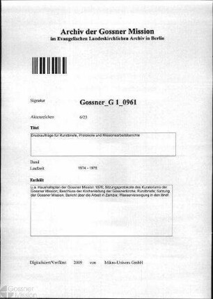 Druckaufträge für Rundbriefe, Protokolle und Missionsarbeitsberichte