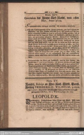 Num XIV. Conclusum des Reichs-Hoff-Raths, vom 22sten May, Anno 1699.