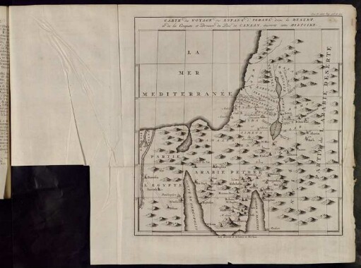 Tom. II. entre Page 308 et 309. Carte du Voyage des Enfans d´Israel dans le Desert, et de la Conquete et Division du Pais de Canaan, suivant cette Histoire.