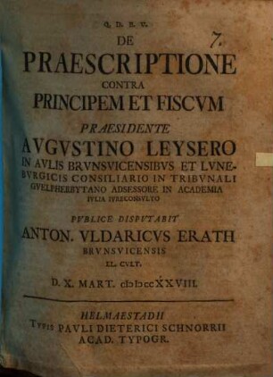 De praescriptione contra principem et fiscum