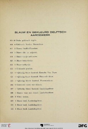 Blauw en gekleurd delftsch aardewerk (Nr. 415-442)