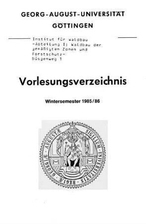 WS 1985/86: Vorlesungsverzeichnis