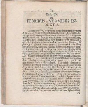 Cap. IV. De Febribus à Vermibus Inductis.