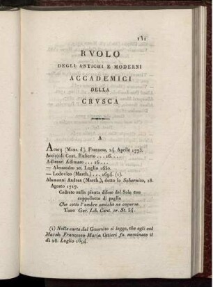 RVOLO DEGLI ANTICHI E MODERNI ACCADEMICI DELLA CRVSCA