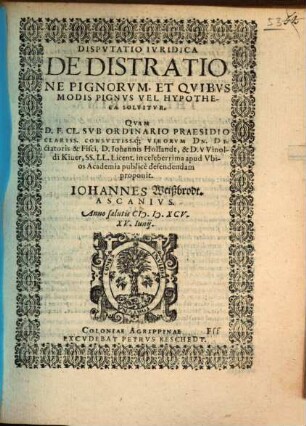 Disp. ... de distratione pignorum