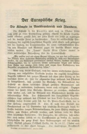 Die Kämpfe in Nordfrankreich und Flandern