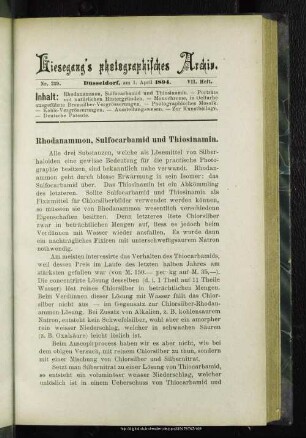 Rhodanammon, Sulfocarbamid und Thiosinamin