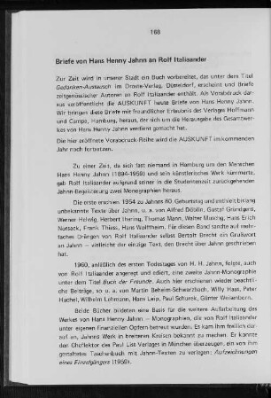 Briefe von Hans Henny Jahnn an Rolf Italiaander