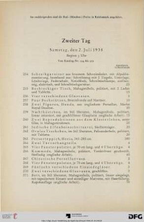 Zweiter Tag Samstag, den 2. Juli 1938, Beginn 3 Uhr (Nr. 254-509)