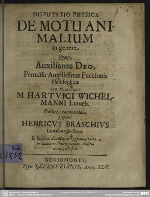 Disputatio phys. de motu animalium in genere