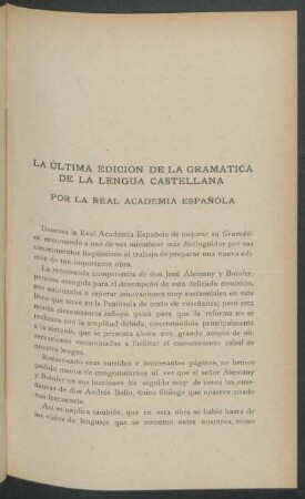 La última edición de la "Gramática de la Lengua Castellana" por la Real Academia Española