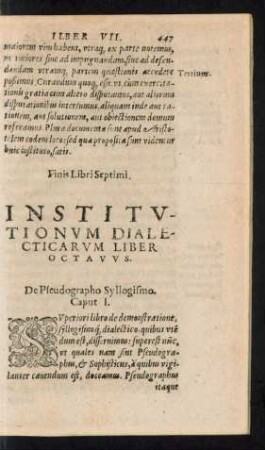 Institutionum Dialecticarum Liber Octavus.