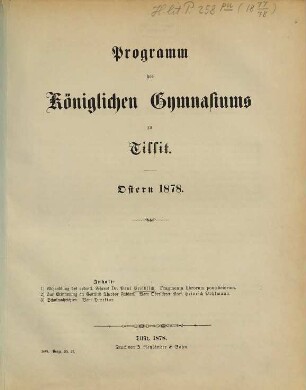 Programm des Königlichen Gymnasiums zu Tilsit : Ostern .., 1877/78
