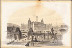 Schloss Christiansborg, Kopenhagen Wiederaufbau: Perspektivische Ansicht Stadtseite