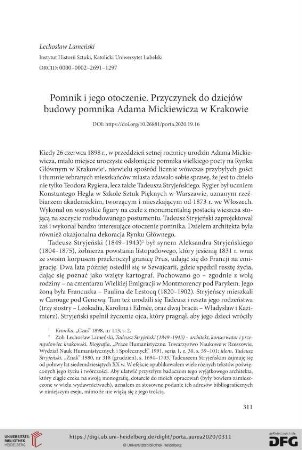Pomnik i jego otoczenie : Przyczynek do dziejów budowy pomnika Adama Mickiewicza w Krakowie