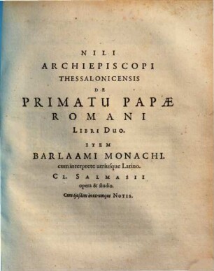 Librorum de primatu ..., [3.]. ... Barlaami