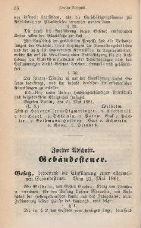 Gesetz, betreffend die Einführung einer allgemeinen Gebäudesteuer. Vom 21. Mai 1861.