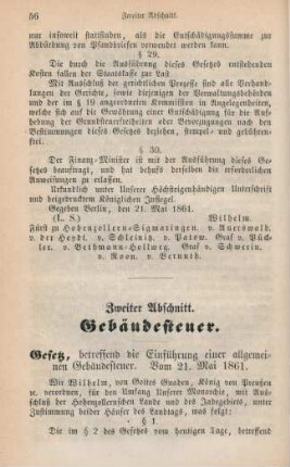 Gesetz, betreffend die Einführung einer allgemeinen Gebäudesteuer. Vom 21. Mai 1861.