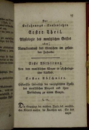 Erste Abtheilung. Von dem menschlichen Körper in psychologischer Rücksicht.