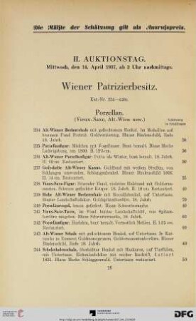 II. Auktionstag: Mittwoch, den 14. April 1937, ab 3 Uhr nachmittags. Wiener Patrizierbesitz (Nr. 234-440)