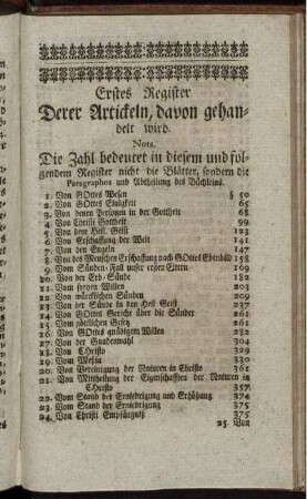 Erstes Register Derer Artickeln, davon gehandelt wird