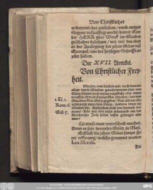 Der XVII. Artickel. Von Christlicher Freyheit.