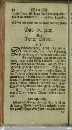 Das X. Cap. Von Denen Cörpern