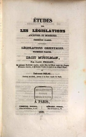 Études sur les legislations anciennes et modernes