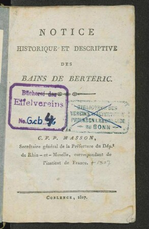 Notice historique et descriptive des bains de Berteric