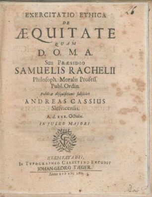 Exercitatio Ethica De Æquitate